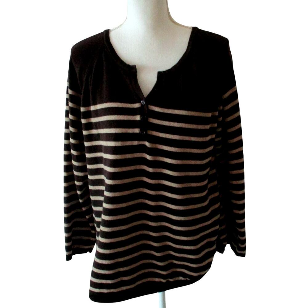 Great Northwest Indigo Women's Brown Striped Long Sleeve Sweater Size Large